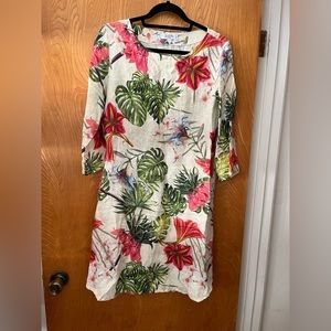 Allegra Masetti tropical print round neck midi dress L